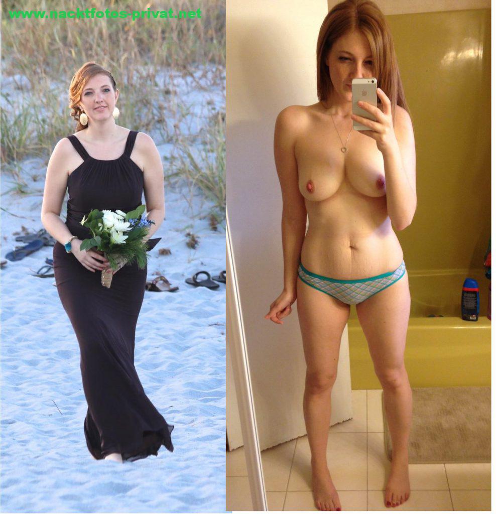 Sexy Rothaarige Freundin Angezogen Und Nackt Selfie Privat Nacktfotos